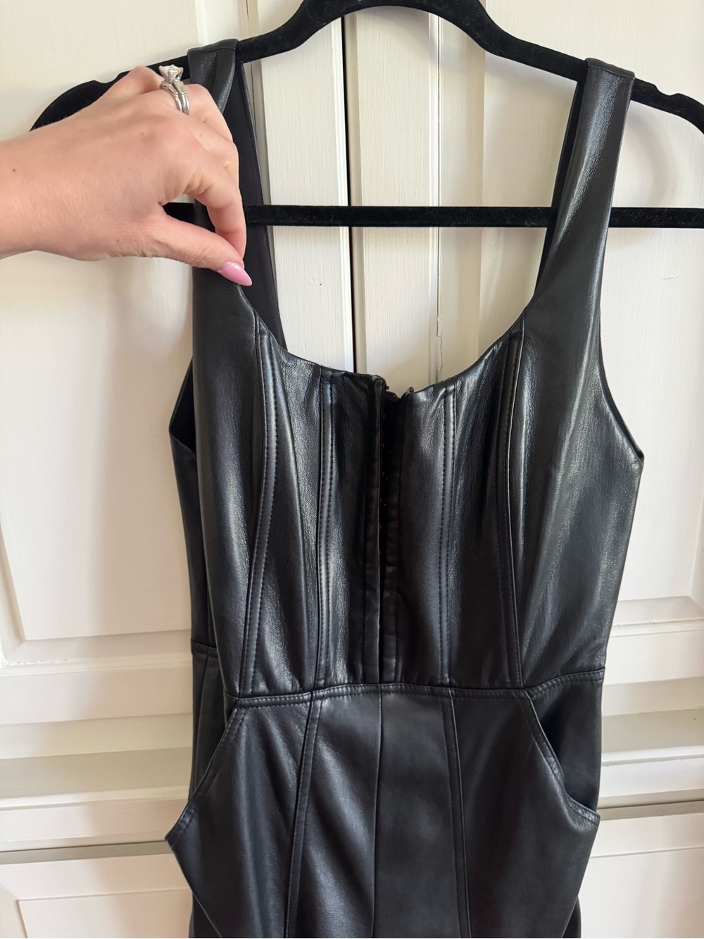 Alice + Olivia Black Faux Leather Jumpsuit